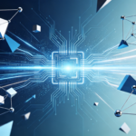 Abstract sci‑tech background with interconnected geometric shapes and glowing circuit lines representing AI networks